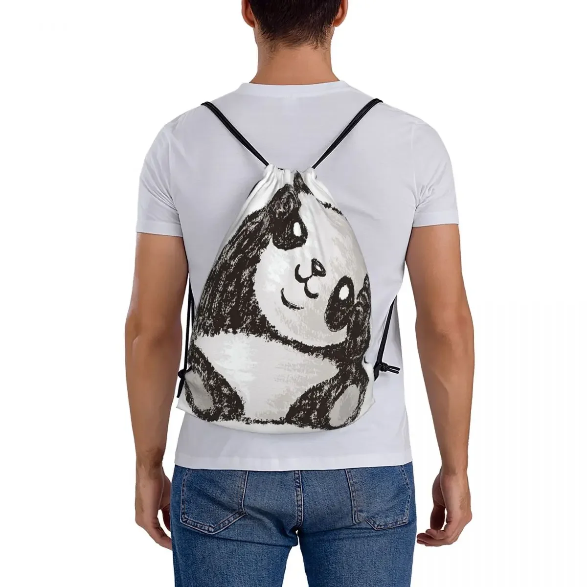 Mochila multifuncional Cute Panda, Sacos de cordão portáteis, Bundle Pocket, Sports Bag, Bookbag para homens e mulheres, Mochilas escolares