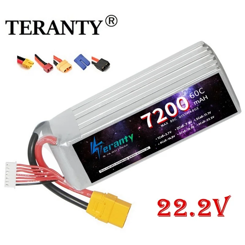 

TERANTY Lipo Battery 6S 22.2V 60C 7200mAh for RC FPV Drones Racing Quadcopters Airplane With Deans T XT90 EC5 XT60 Connector