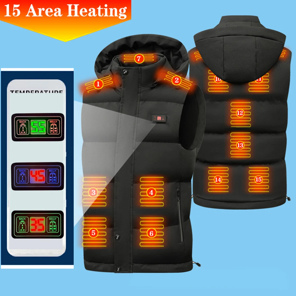 15 Heated Vest Zones Electric Heated Jackets Men Heated Coat Sportswear Heat Coat USB Heating Jacket For Outdoor Camping