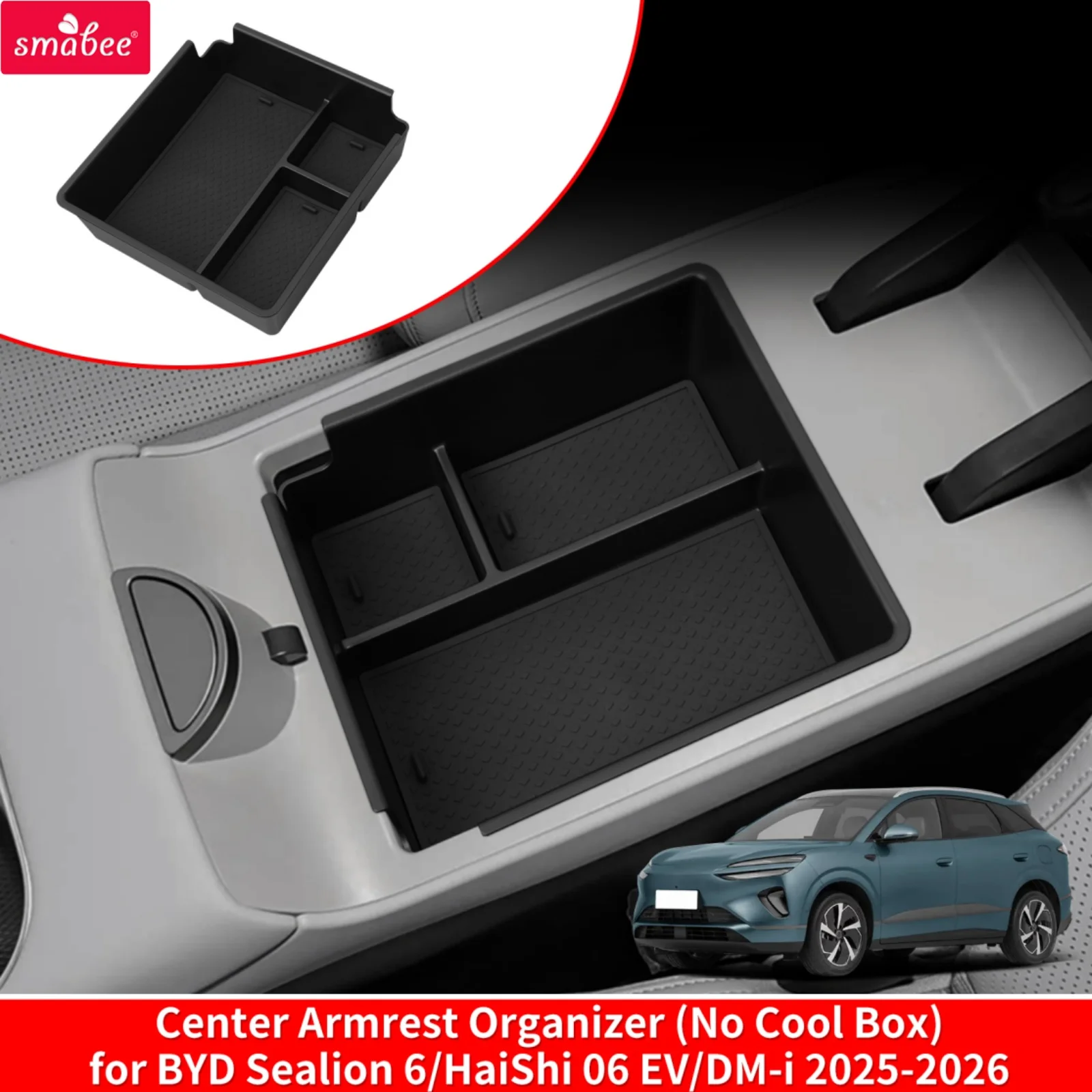 Smabee für BYD Sealion 6/HaiShi 06 EV/DM-i 2025-2026 Mittelkonsole Armlehnenbox (ohne Kühlbox) Auto-Aufbewahrungsfach Zubehör ABS Schwarz