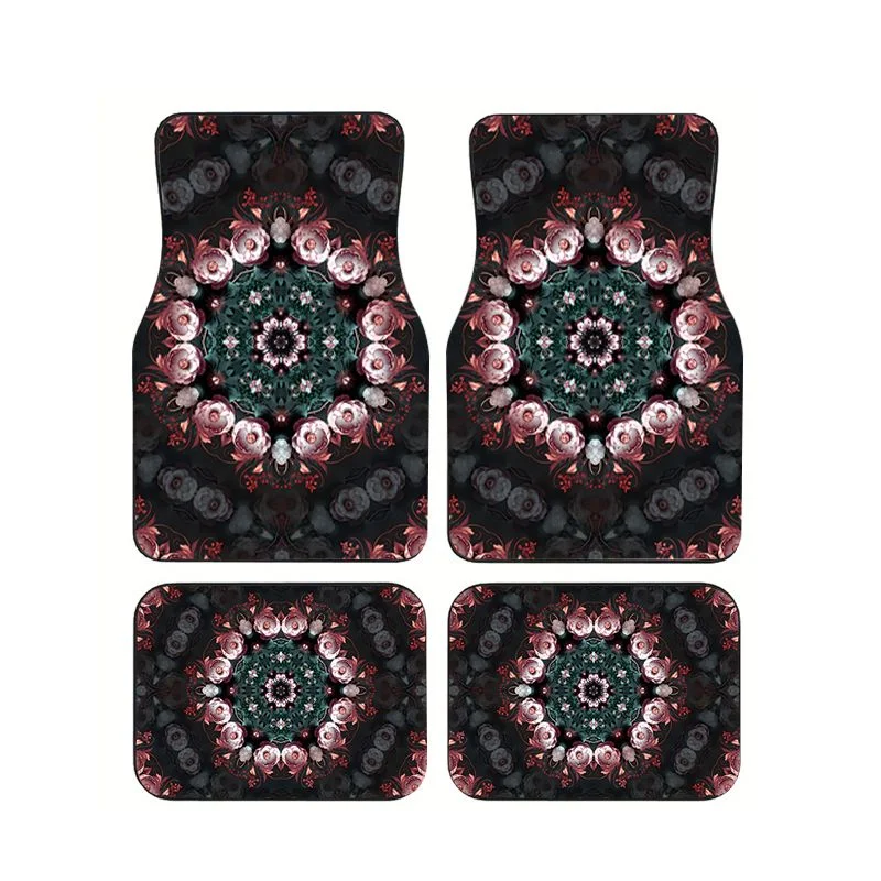 

Red Rose Mandala Car Floor Mat 4Pcs Set Non-slip Wear Resistant Waterproof Auto Foot Pads Interior Protective Mats For Sedan SUV