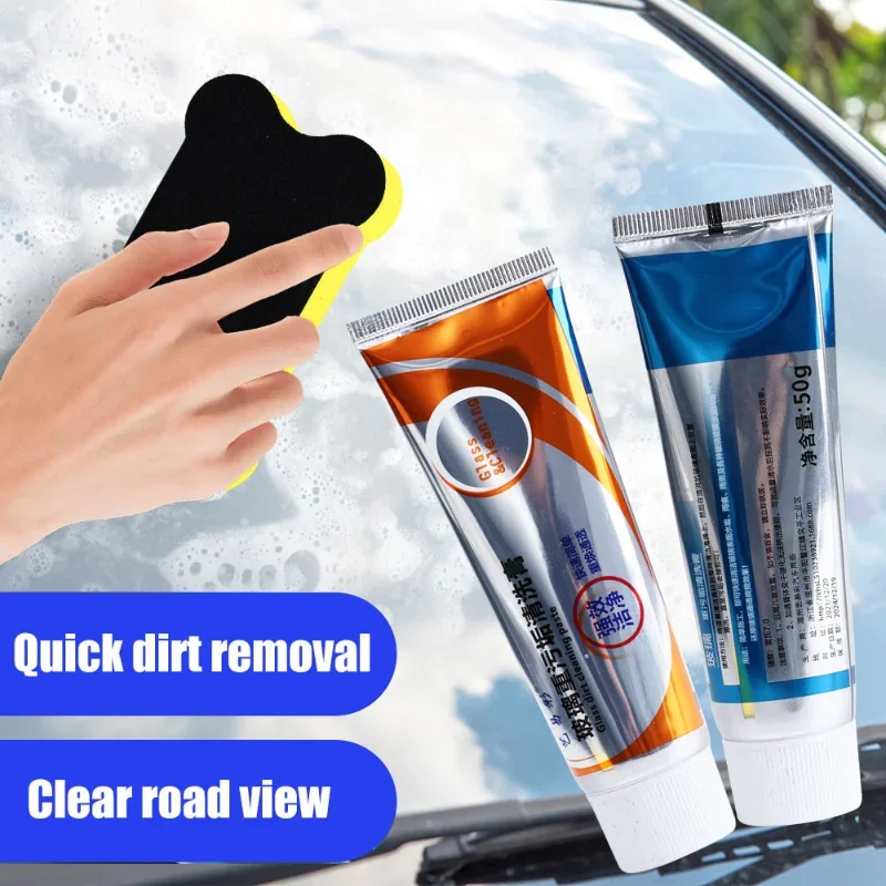 Car Glass Oil Film Removing Paste with Sponge Brush Windshield Window Glass Polishing Cleaner Cleaning Cream Set