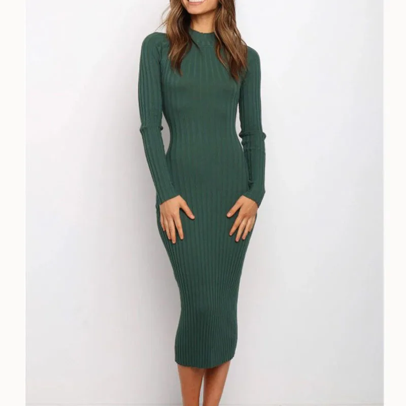 Women Casual Long Sleeve Bodycon Long Sweater Dresses Spring 2024 High Collar Stretchy Knit Backless Sexy Pullover Jumper