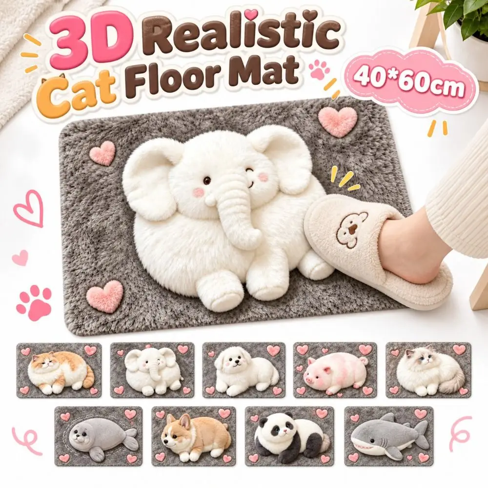 Diatomaceous Earth 3D Realistic Cat Floor Mat Water-absorbing Non-slip Bathroom Carpet Elephant/Raccoon/Corgi/Seal 40×60CM