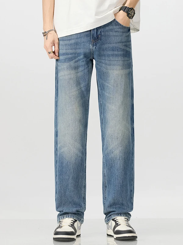 

High-End Retro American Denim Jeans Men's Loose Straight Leg Wide Leg Pants 2025 New Casual Long Trousers Trendy