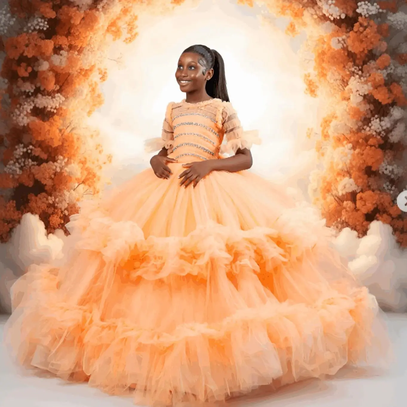 

Orange Tulle Girls Birthday Party Dresses Customized Ball Gown Beaded Flower Girl Dresses for Wedding Baby Girls Pageant Dress
