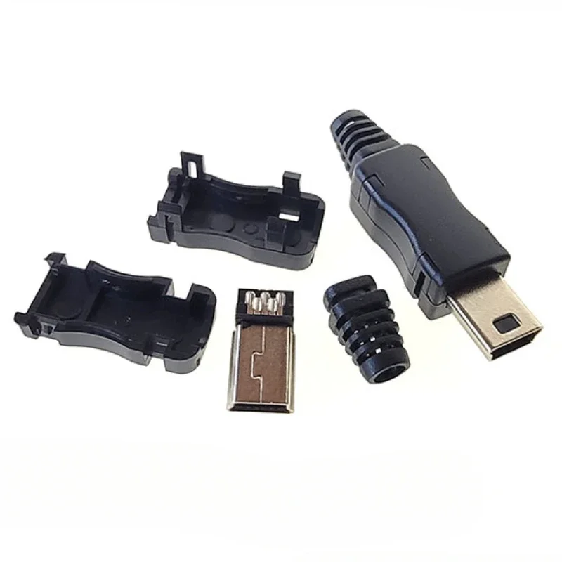 10Pcs Mini USB Male 5-Pin Connector Kit with Plastic Shell DIY T-Port Solder Wire Data Charging Plug for Electronics Projects