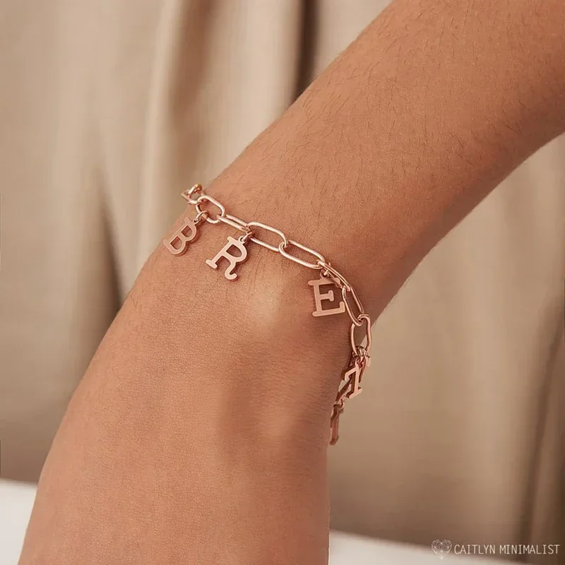 Custom Name Letter Pendants Bracelet Personalized Stainless Steel Gold Color Chain Bracelet Women Jewelry Birthday Party Gifts