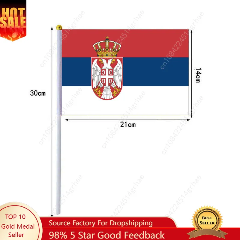 

Сербии Ручной размахивающий флаг Сербский флаг Маленькие мини-ручные флаги 10 шт. 14x21 см Кубок мира Спортивные мероприятия Поддержка Ручной флаг