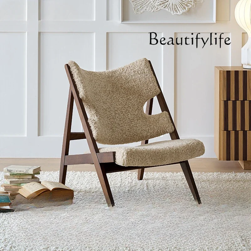 

Knitted Leisure Chair French Retro Medieval Solid Wood Sofa Chair Cream Wind Lamb Fleece Single Sofa Chair