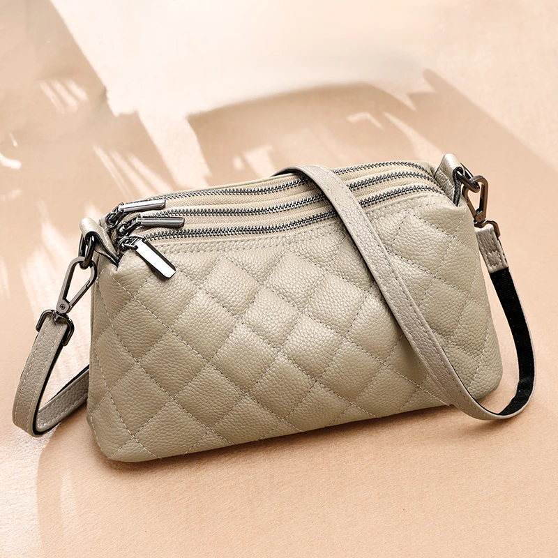

Luxury Soft Solid Genuine Leather Shoulder Crossbody Bag For Women Designer 3 Layers Women's Handbag Cow Leather Female Tote Sac