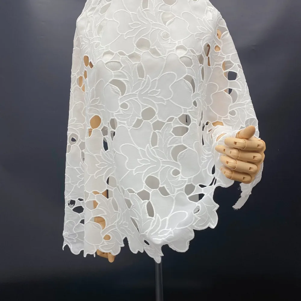 Chiffon Cloth Hollow Embroidery Lace Fabric for Fashionable Women Dress Making Designer Fabric By The Yard view 2
