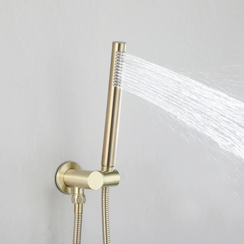 Oculto Mount Brush Gold Rain Shower Set, banheiro, misturador a frio quente, sistema de chuveiro, parede de banheira, chuva SPA, torneiras de luxo