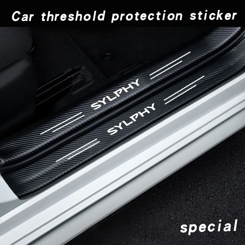 Car Door Protector Plate Stickers Sill Carbon Fiber For Nissan Sylphy Car Accessories Anti Scratch Waterproof Car Stickers