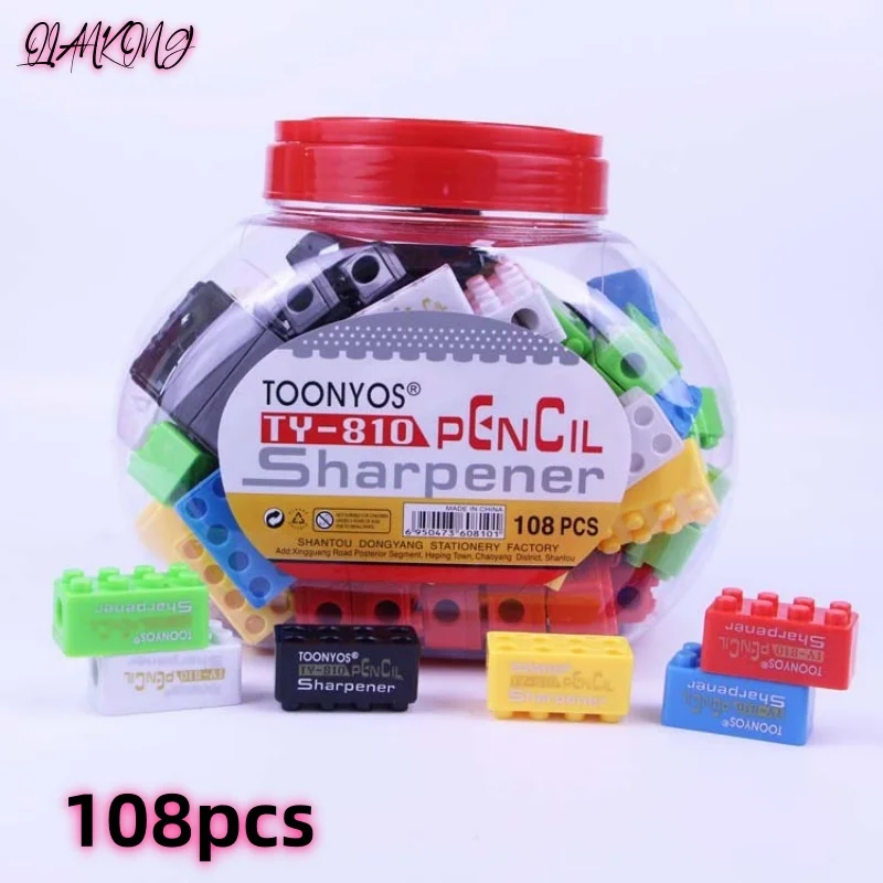 

QIANKONG 108pcs/set Building Blocks Pencil Sharpener Cartoon Plastic Children's Office And School Supplies Student Stationery