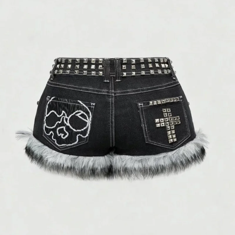 American Retro Cross-Studded Frayed Hem Y2K Hot Girl New Summer Personalized Studded Denim Mini Skirt
