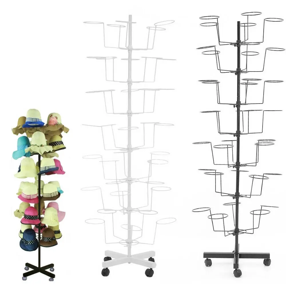 

Freestanding Hat Rack Stand W/ 35 Hooks，Metal Hats Display Stand ，Cap Organizer Hat Display with Wheels Standing