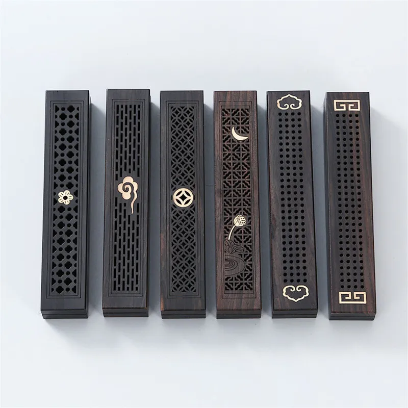 Mini 4 inch Ash Burner Wooden Incense Holder Burning Joss Insence Box Burner Ash Catcher Black Wooden Incense Stick Holder