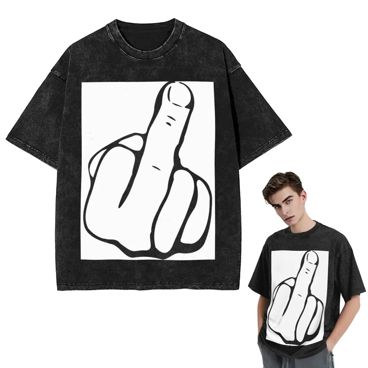 

Уличная одежда Футболки Жест руки Дизайн Средний палец Показує средние пальцы Стираные футболки Топы с короткими рукавами Футболки для мужчин и женщин