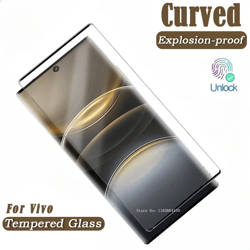 

Закаленное стекло с 3D изогнутым разблокировкой и полным клеем для Vivo X100 Ultra X100S X90 Pro Plus V40 Lite V30 V29 V27 T3 pro Защитные пленки для экрана
