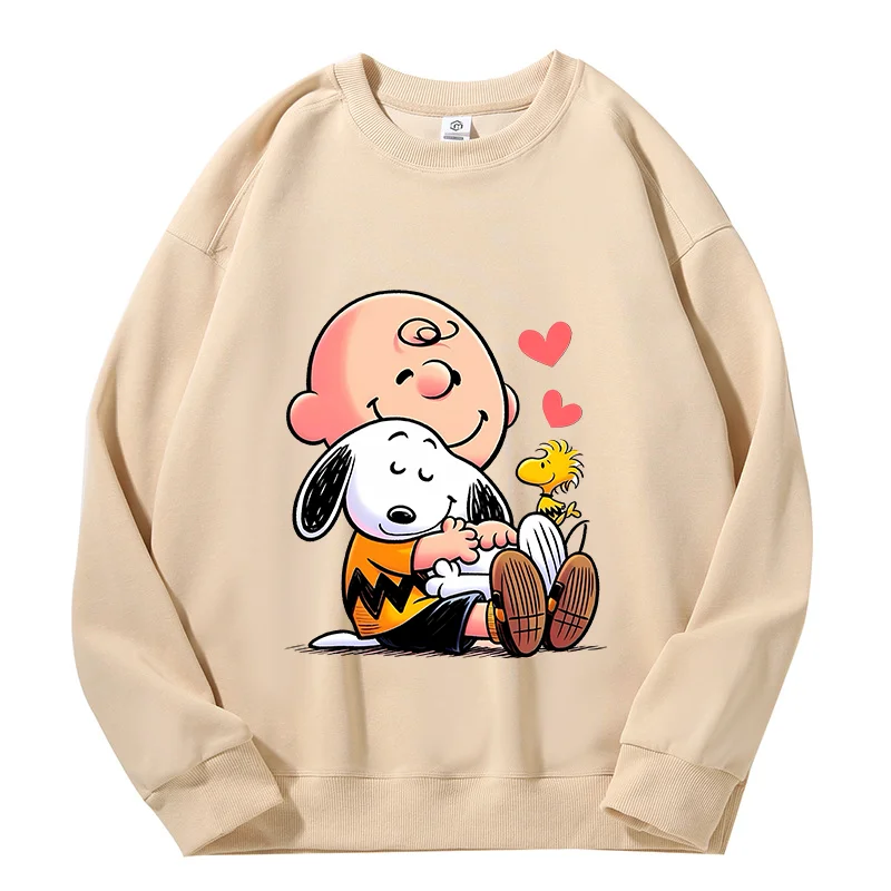 Felpa Snoopy Uomo Donna Girocollo Primavera Autunno Anime Cartoon Top Spalle scoperte Pullover Coppia Regalo sciolto a maniche lunghe