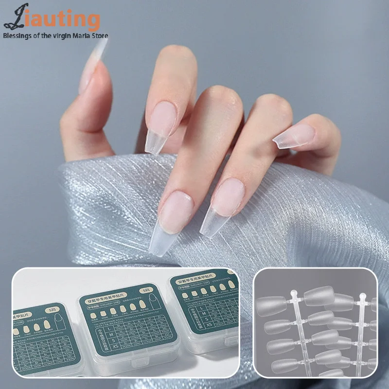 100개입/박스 무광 얇은 심리스 가짜 손톱 프레스온 네일 패치 풀커버 소프트 젤 네일 팁 연장용
