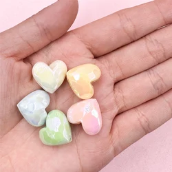 Cuentas acrílicas de Macaron para pulsera, abalorios de corazón sueltos, Corte de amor, accesorio de joyería, materiales de melocotón, bricolaje, 5 piezas, 19x16,5mm