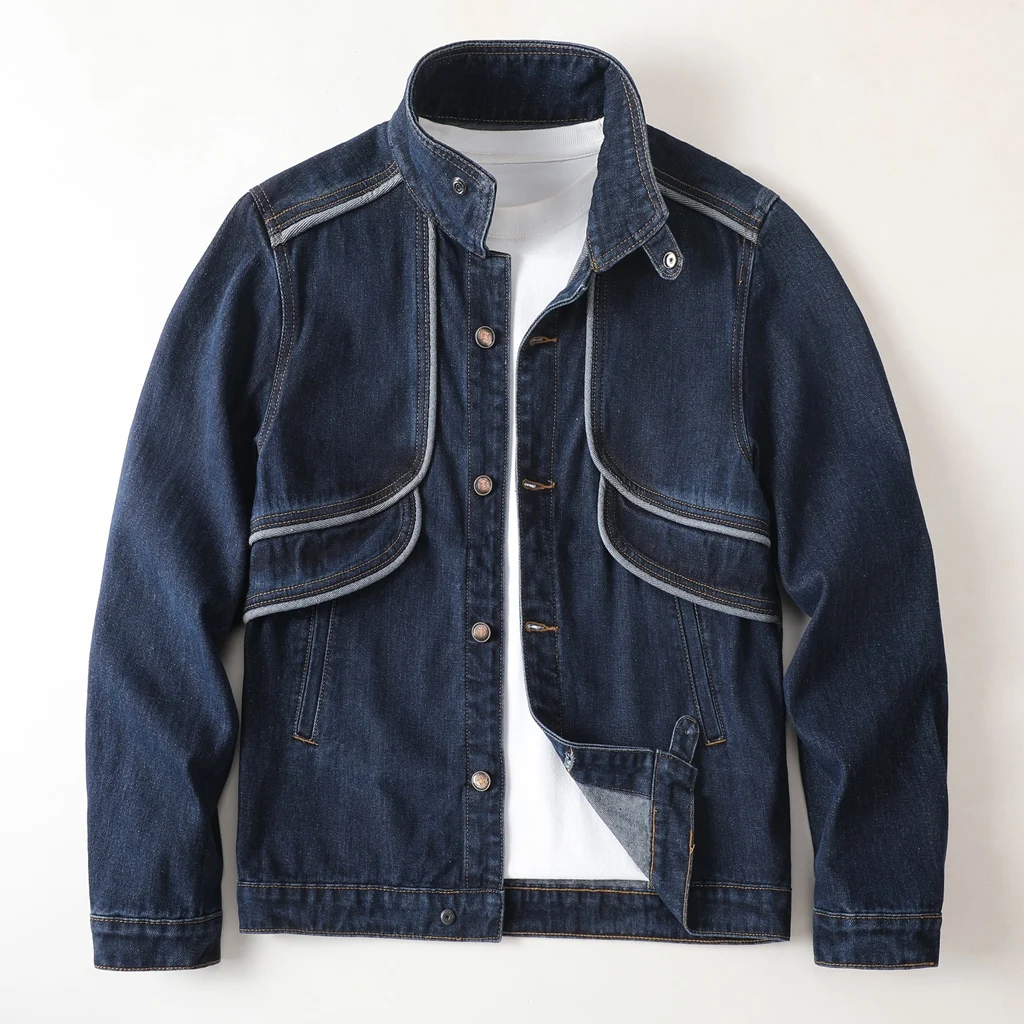 New autumn style American retro loose patchwork jacket blue men's denim top men jacket  korean fashion jackets for men