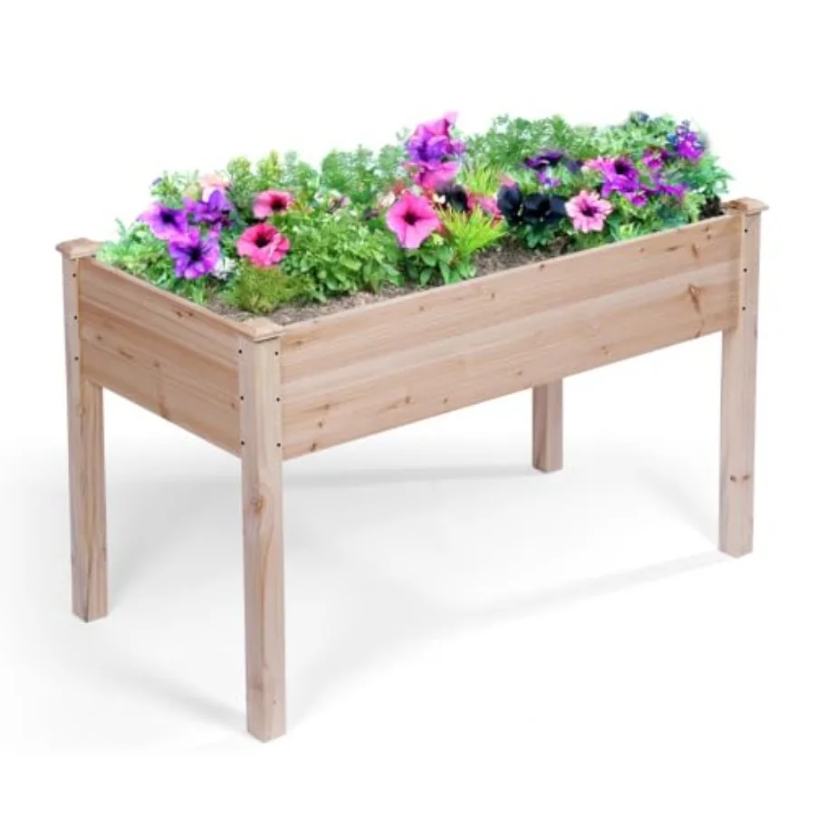 

48 x 24 x 30 Wooden Raised Garden Bed for Backyard Outdoor Vegetable Flower and Herb Gardening with Included Liner in Natural W