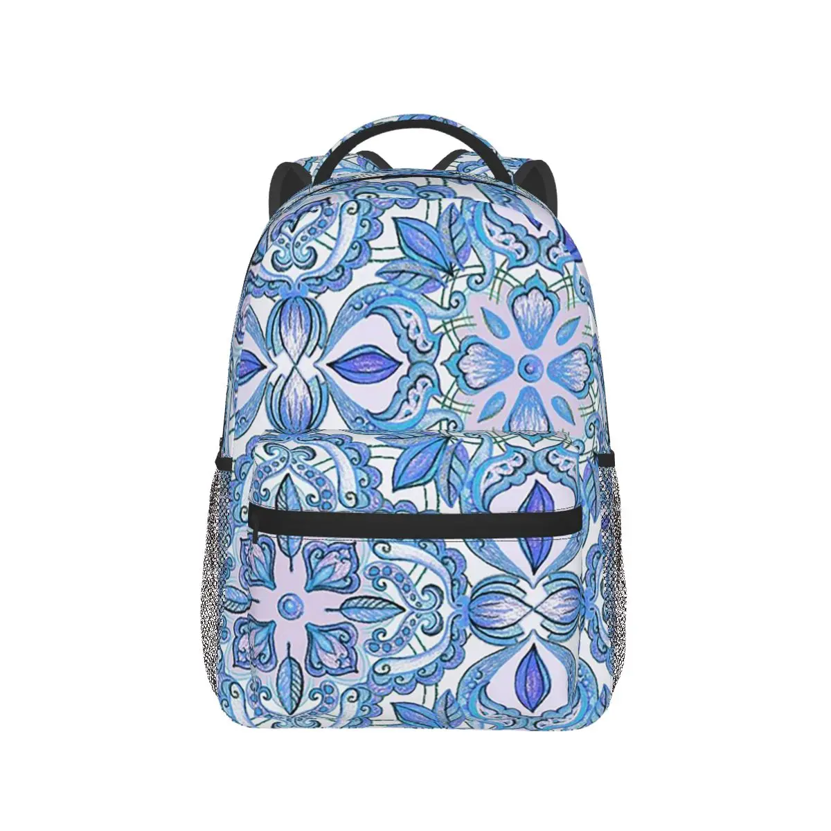 

Cornflower Blue, Lilac And White Floral Backpack Hot Sale Daypack Large Capacity Boys Girls BookBag School Bag Shoulder Bags