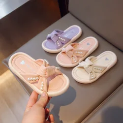 2024 Summer Girls' Flip-flops New Little Girls Fashion Cross Beaded Slippers for Children To Wear Flip-flops Outside