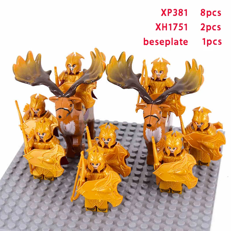 8pcs/lot The Elves Soldier Orcs Army Figures LOTR Armor Guard Warrior Archer Medieval Knights Building Blocks Bricks Toys Gifts