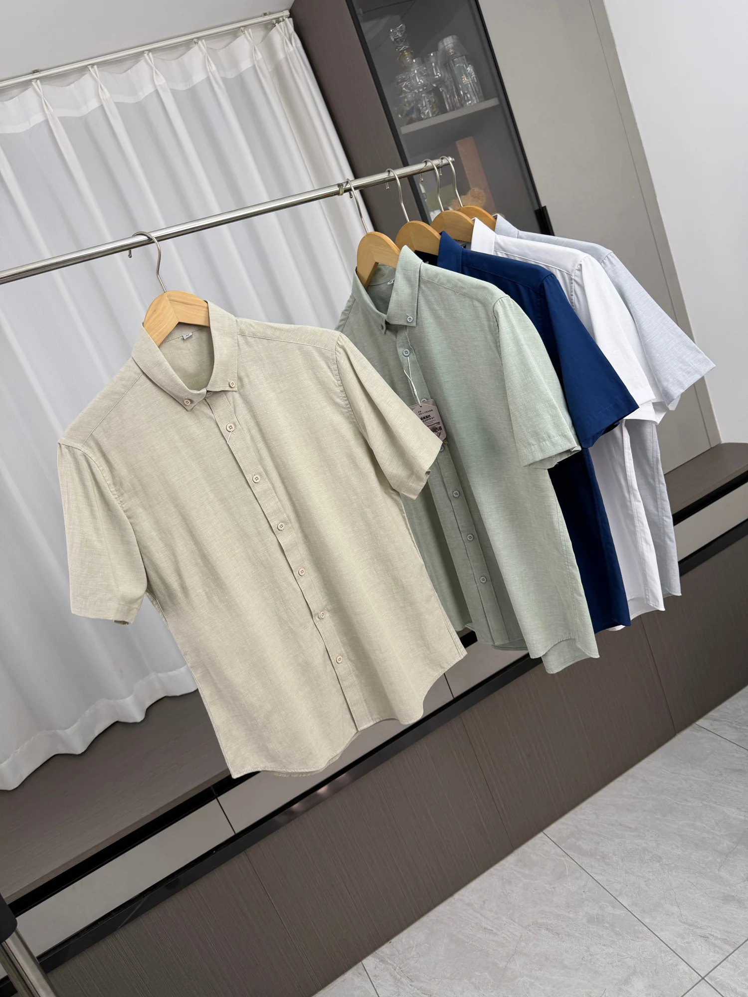 

Linen Blend Short Sleeve Shirt Men's Business Commute Breathable Comfortable Pure Color Summer Dry Clean Shirt