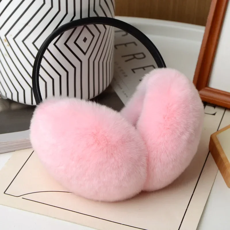 2025 Retractable Rex Rabbit Fur Ear Muffs for Women Winter Warm Fleece Lined Extreme Cold