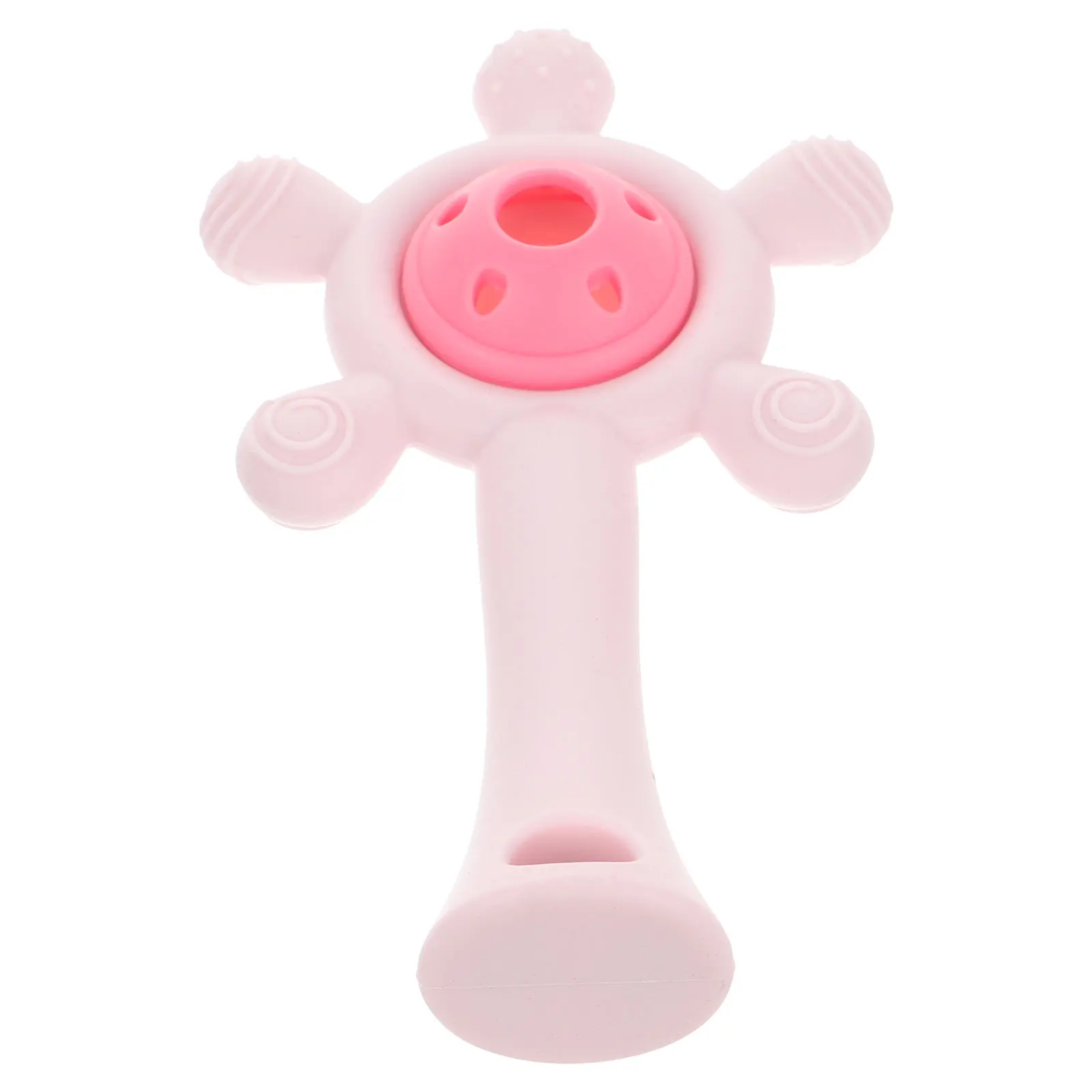 Mordedor de silicona para aliviar la dentición, coctelera, campana de mano para niñas, sonajero infantil rosa, mano y ojo, 1 Uds.