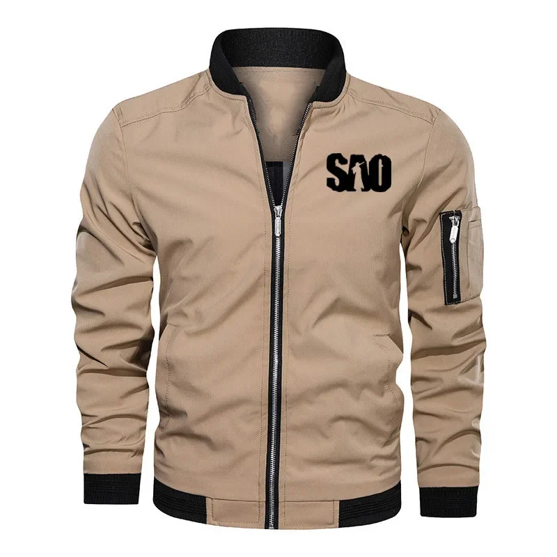 Men Casual Oversized Zipper Jacket SAO Sword Art Online logo print New Bomber Jacket Outdoor sports windproof Baseball Jacket