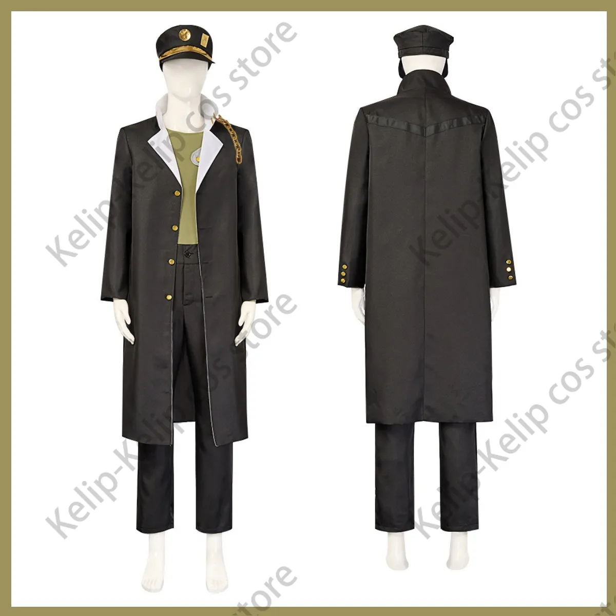 Anime JoJo’s Bizarre Adventure Stone Ocean Kujo Jotaro Cosplay Costume Star Platinum Black Coat Uniform Wig Man Halloween Suit