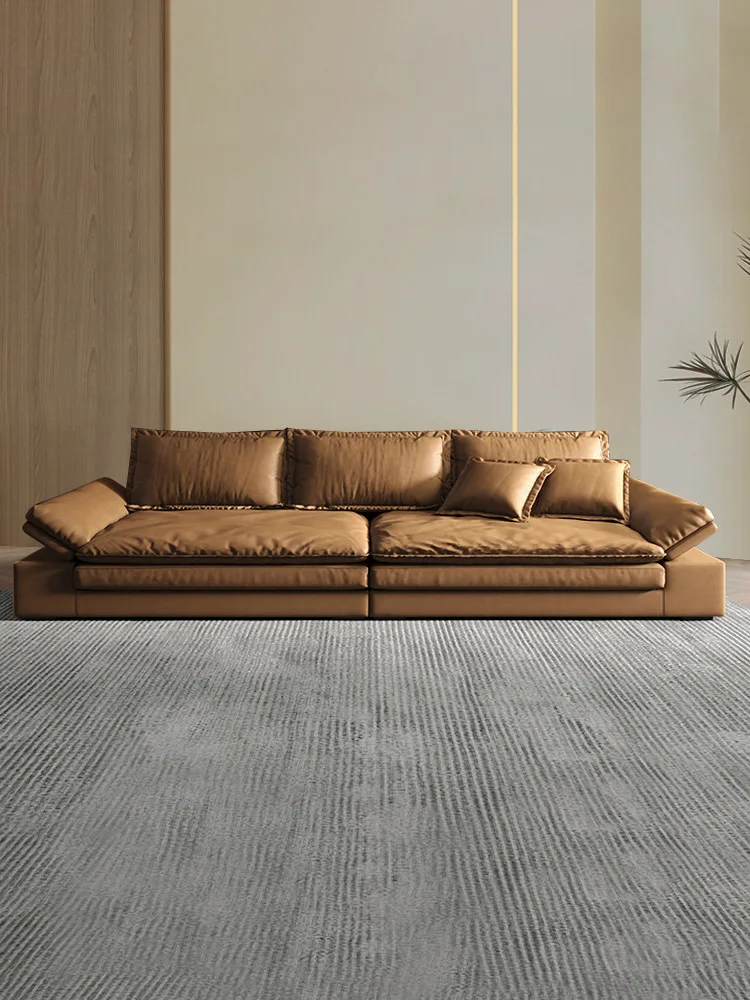 โซฟาหนังแท้ชั้นหนึ่งสำหรับห้องนั่งเล่น สไตล์เรียบง่ายทันสมัย ขนาดใหญ่พิเศษ เหมาะสำหรับนั่งพักผ่อนอย่างสบาย  พร้อมฟังก์ชั่นกันแมวข่วน  แบบที่นิยมในโซเชียล