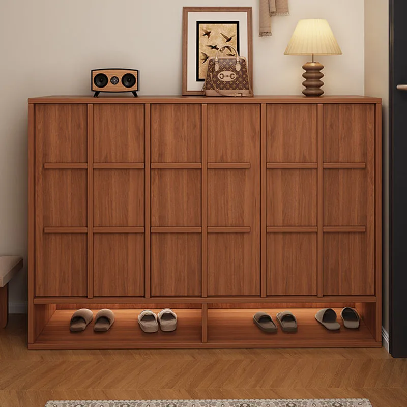 Solid wood medieval retro bone line shoe cabinet Home entrance entrance porch cabinet integrated wall shoe rack outdoor storage