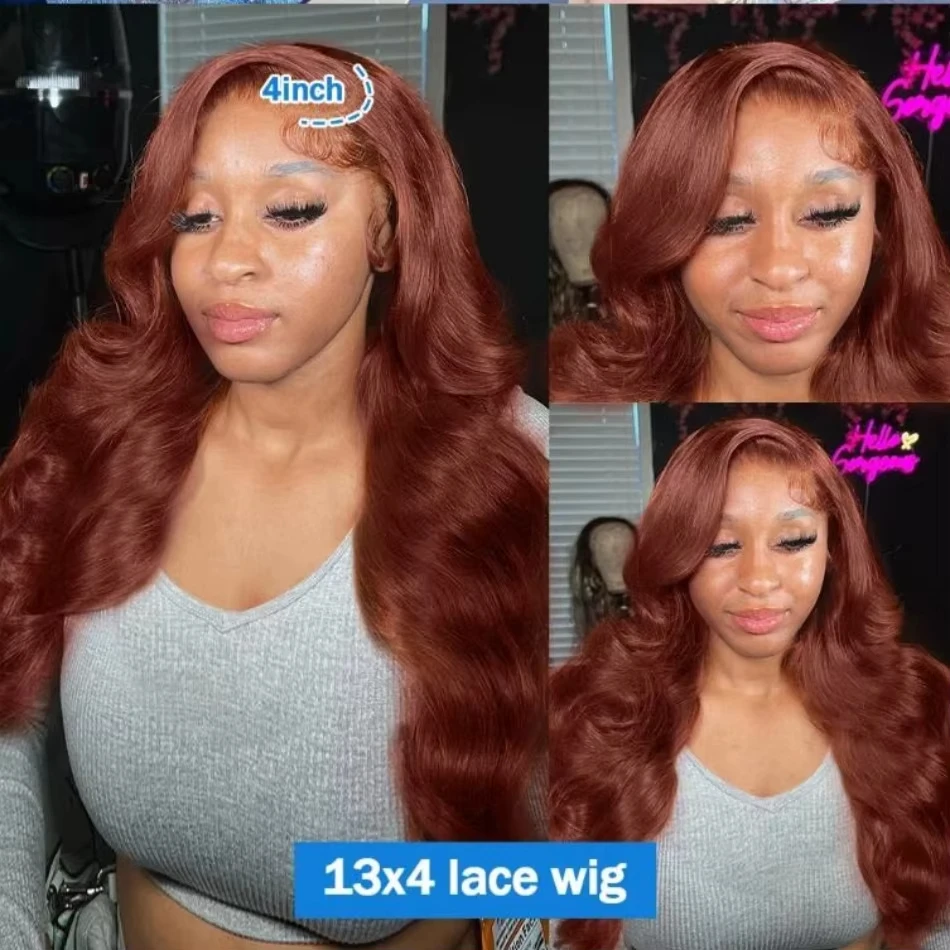 Coklat Kemerahan 13X6 Hd Rambut Manusia Renda Depan Gelombang Dalam Warna Brasil Wig Keriting Kepadatan 200% 13X4 Wig Renda Depan untuk Wanita