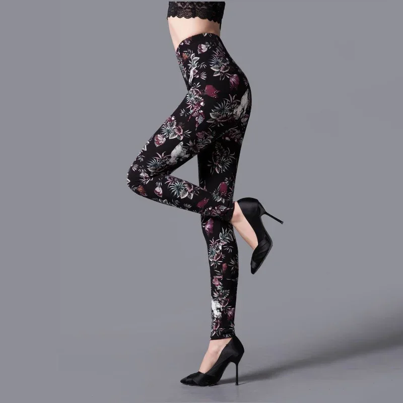 Leggings Hot Women's Color Flowers Print Styles Fashion Skinny Stretch Leggins Fitness High Elastic Pants Gym Running Tights