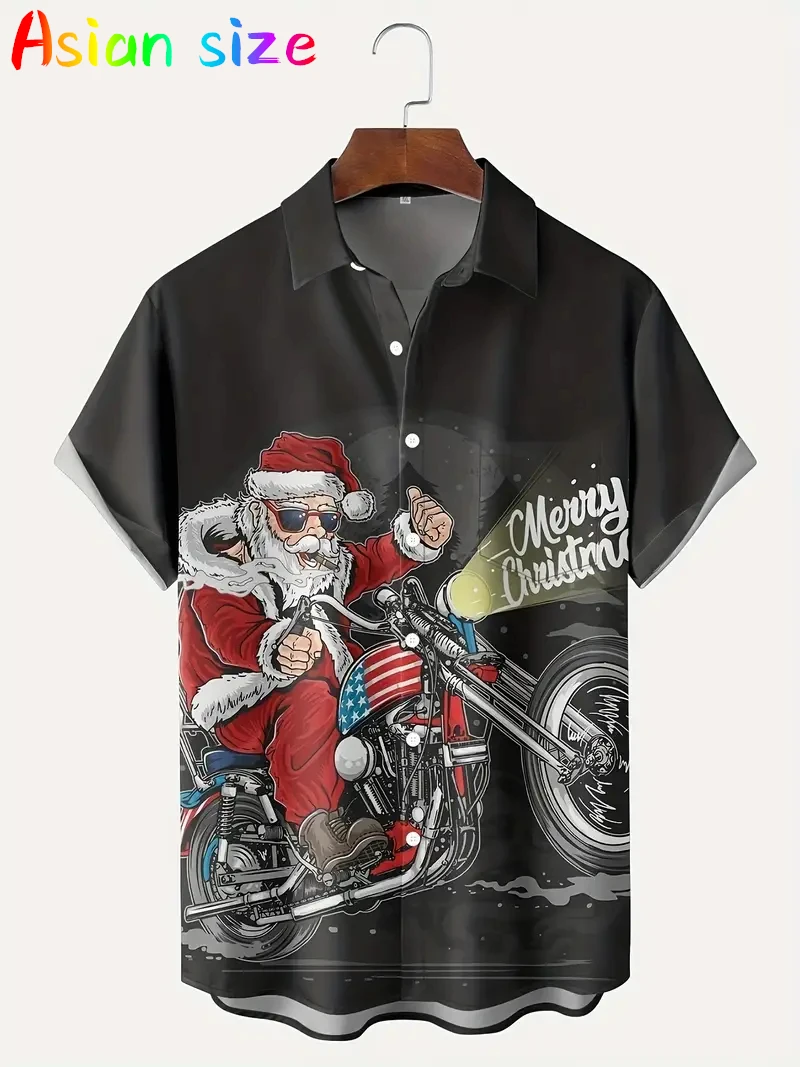 أنيمي سانتا كلوز مضحك قمصان رجالية ثلاثية الأبعاد الطباعة عالية الجودة ملابس للرجال قصيرة الأكمام عطلة حفلة قمصان هاواي البلوزات #5