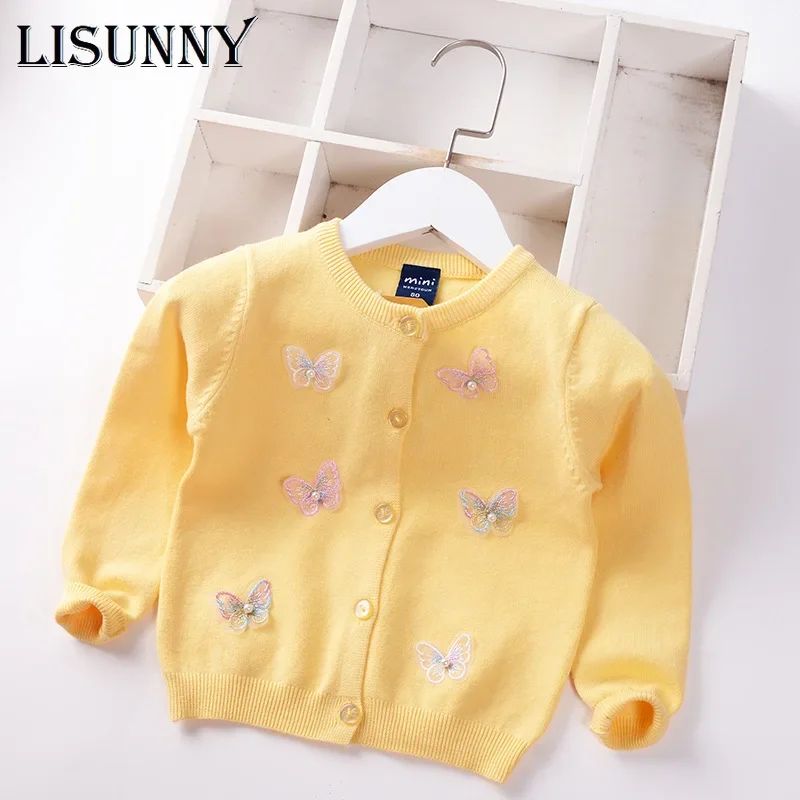 Autumn 2024 Girls Cardigan Sweater Winter Lolita Style Butterfly Infants Children Knitwear Baby Kids Coat Toddler Clothes 0-5y