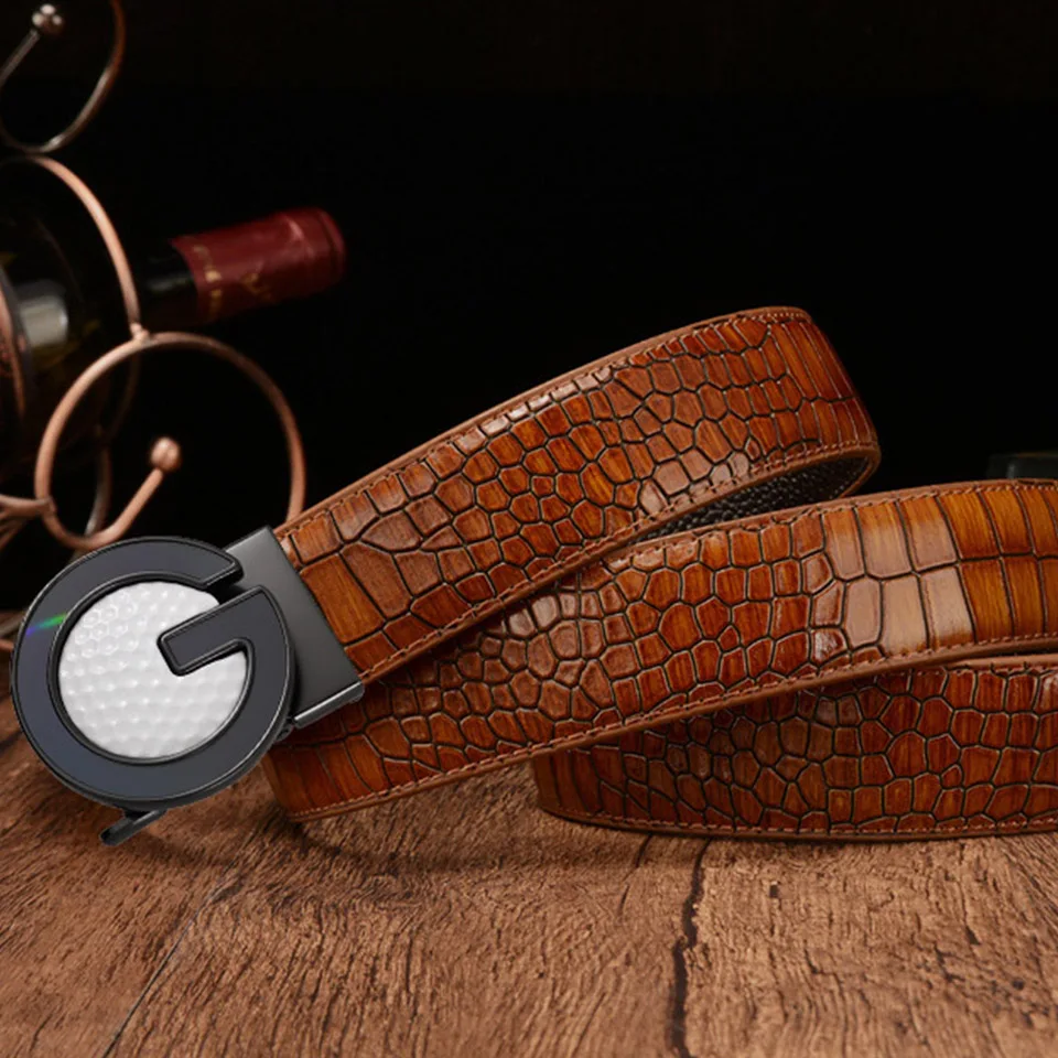 3.5Cm Brede Ronde Golfleren Riem Heren Zakenreis Automatische Gesp Luxe Designer Retro Riem