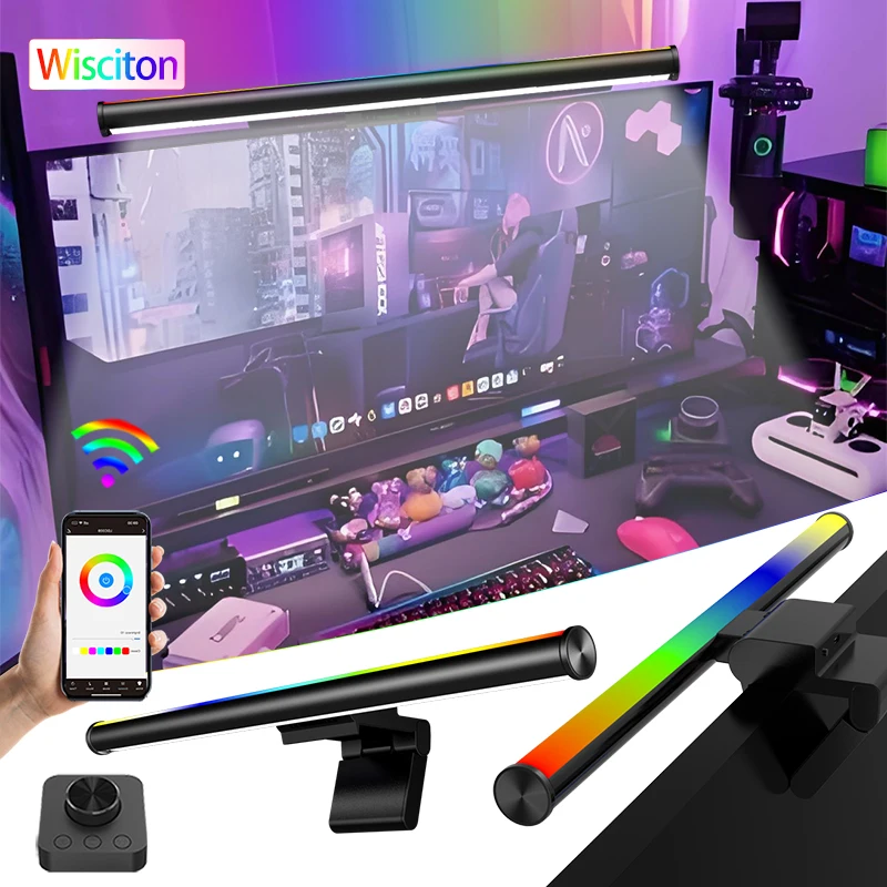 

Световая панель для монитора приложения, светодиодная подсветка RGB, подвесной светильник для экрана монитора, бесступенчатая регулировка яркости, рабочая игра, обучающий свет, атмосферная лампа