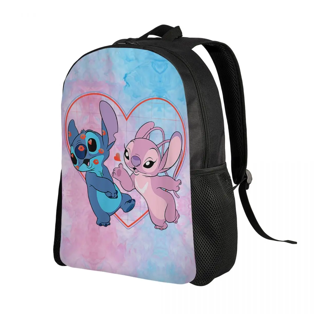 Custom Stitch Lilo Angel Heart Kisses Backpack for Men Women School College Students Bookbag Fits 15 Inch Laptop Bags