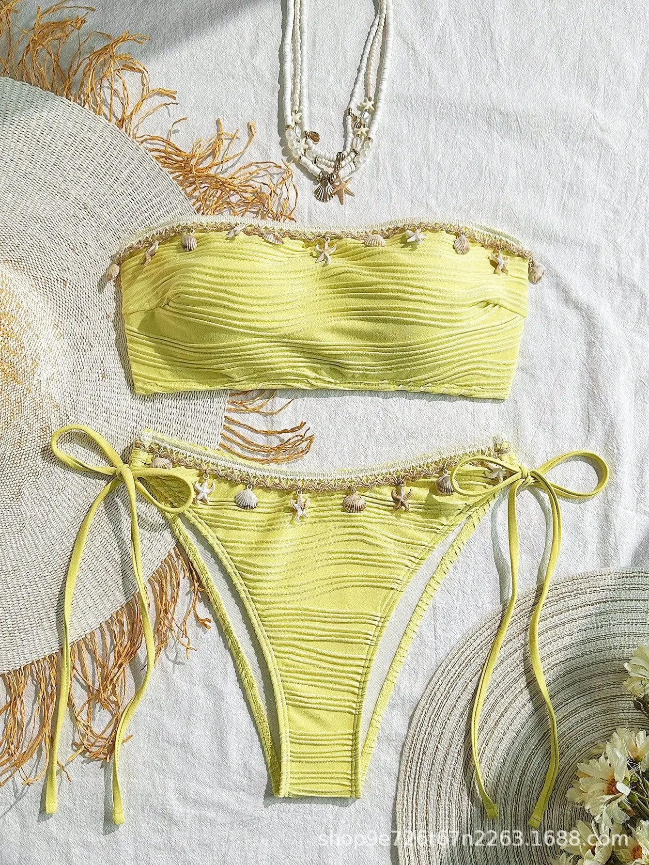 2025 Sexy Starfish Bikini Set Women's Seashell Fringe Two Piece Swimwear Boho Beach Vacation Bathing Suit Summer Swim Clothes