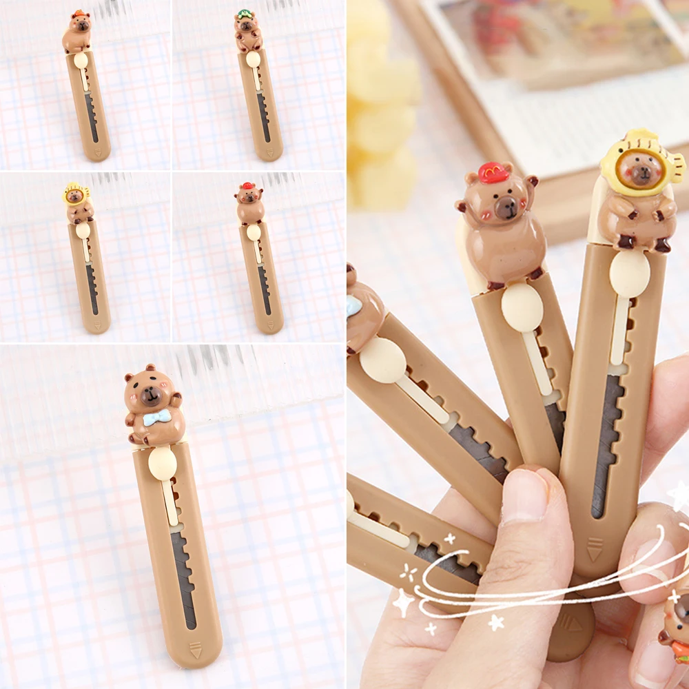 Portable Plastic Capibara Cutter Mini School Office Supplies Paper Cutting Tool Cartoon Retractable Letter Opener