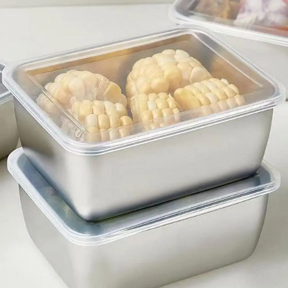 Food Grade Stainless Steel Refrigerator Storage Box Crisper Container Ingredients Freezer Box Food Freezing Sealed Box Fresh Box