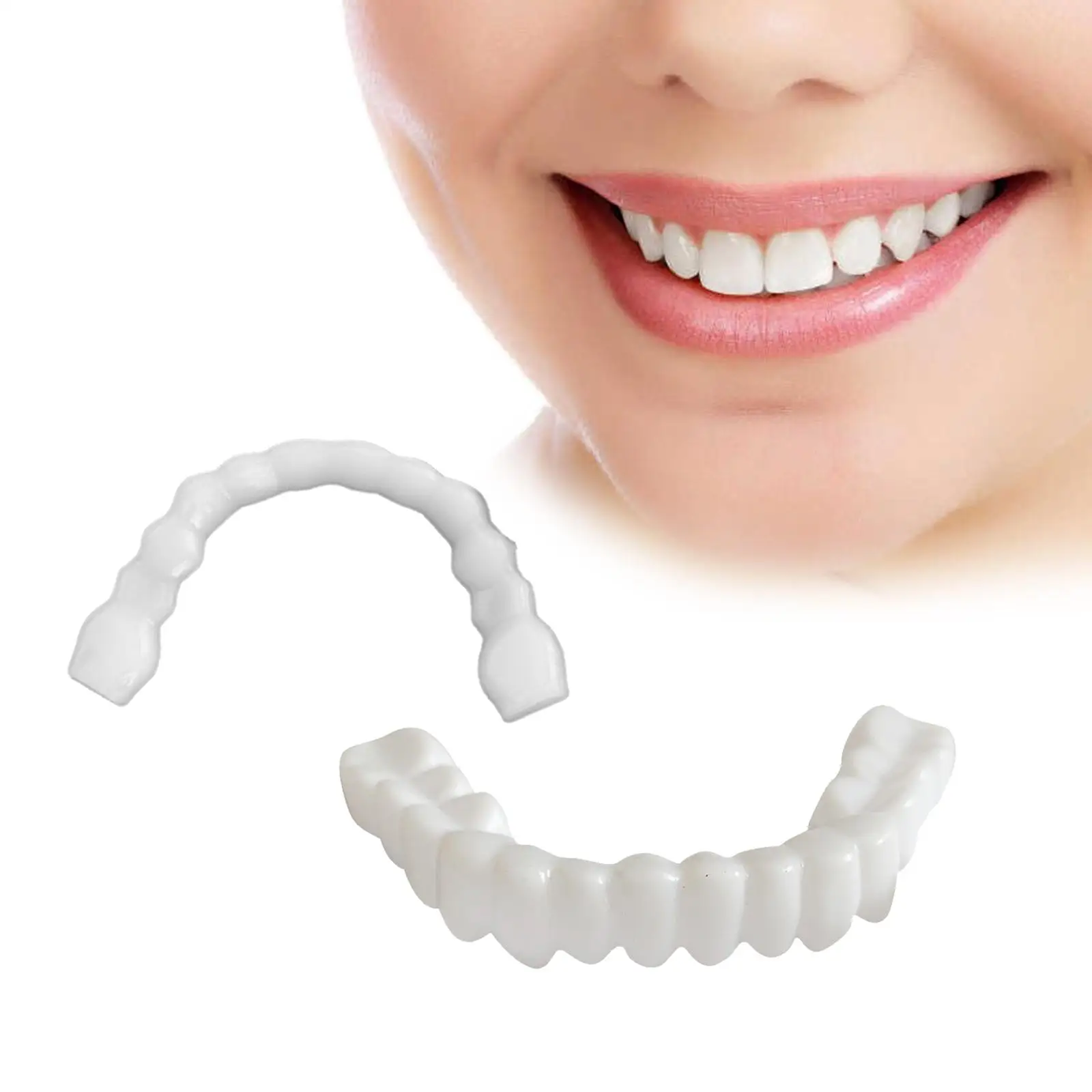 Fake Simulation Braces Veneers Dentures Cosmetic Fake Tooth Cover Instant Smiling Lower Upper White